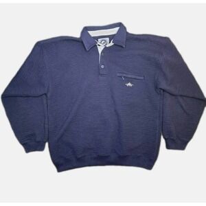 Vintage 80's Polo Sweatshirt Navy Blue M Greenline International Airplane Logo